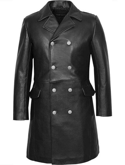 GERMAN NAVAL Leather Coat Classic Military Style Cow Leather Long Coat